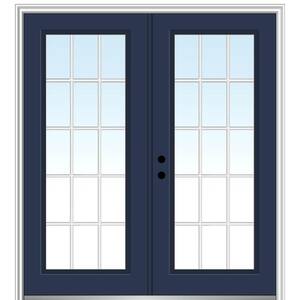 60 in. x 80 in. White Internal Grilles Right-Hand Inswing Full Lite Clear Painted Fiberglass Smooth Prehung Front Door