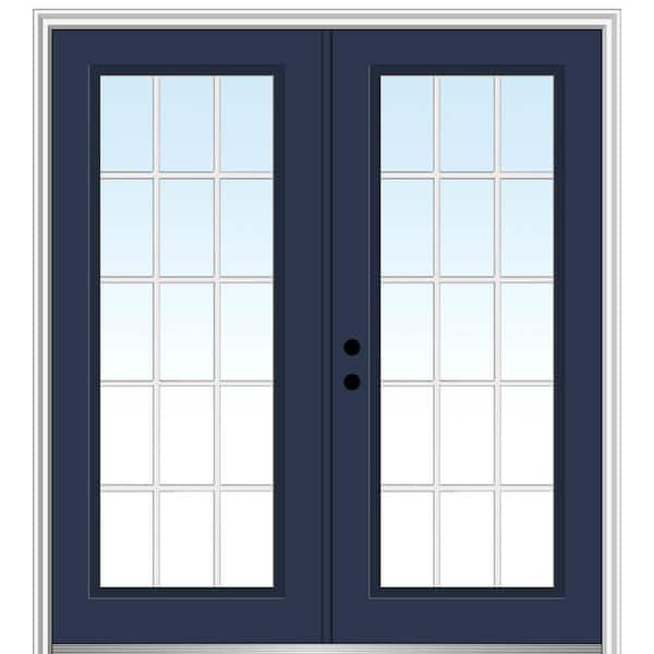 MMI Door 64 in. x 80 in. White Internal Grilles Right-Hand Inswing Full Lite Clear Glass Painted Steel Prehung Front Door