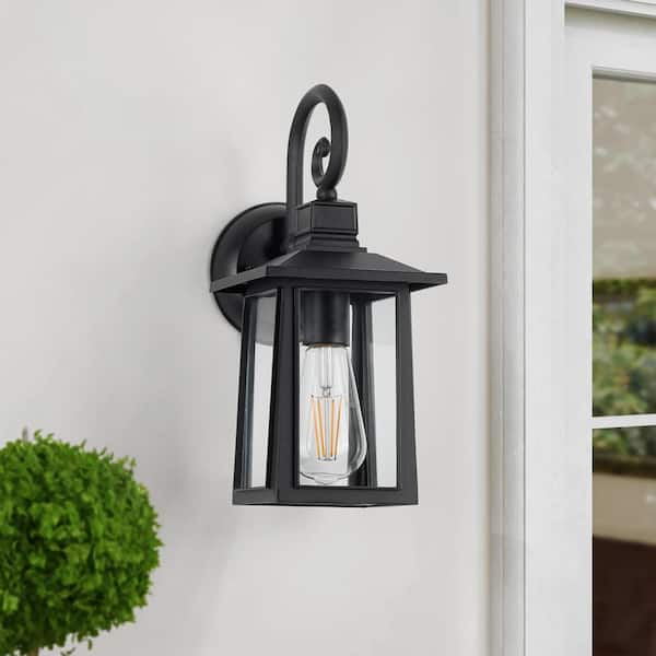 Sanford Classic 1-Light Matte Black Dimmable Outdoor Wall Lantern Sconce with Clear Glass Shade and No Bulb Included