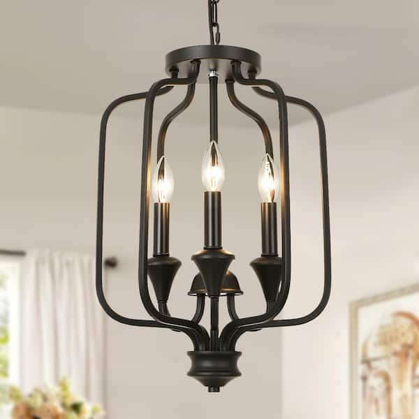 Jasslynn 40 Watt 3- Light Farmhouse Pendant light with Black Lantern Metal Shade for Kitchen Dinning Room Foyer