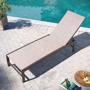 Full Flat 1-Piece Adjustable Aluminum Outdoor Chaise Lounge with Beige Textilence