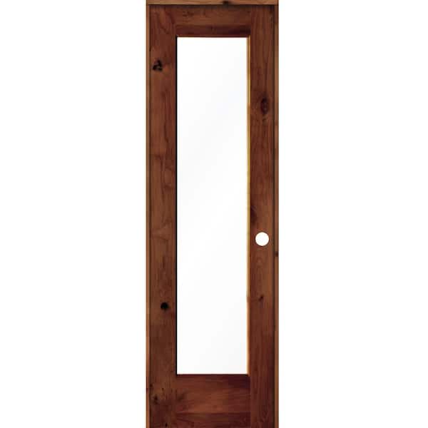 Krosswood Doors 24 in. x 80 in. Knotty Alder Left-Hand Full-Lite Clear Glass Red Chestnut Stain Solid Wood Single Prehung Interior Door