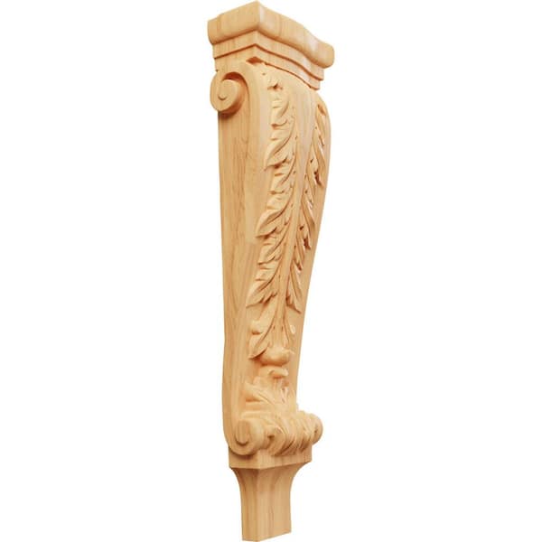 Ekena Millwork 3 in. x 6-1/4 in. x 22 in. Unfinished Wood Red Oak Large Acanthus Pilaster Corbel