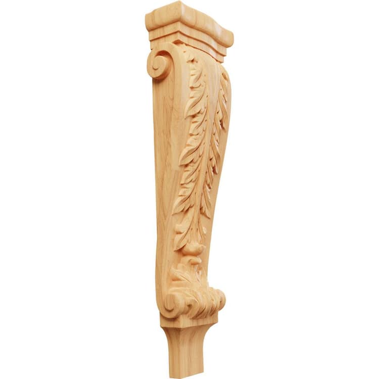 Ekena Millwork 3 in. x 6-1/4 in. x 22 in. Unfinished Wood Red Oak Large Acanthus Pilaster Corbel