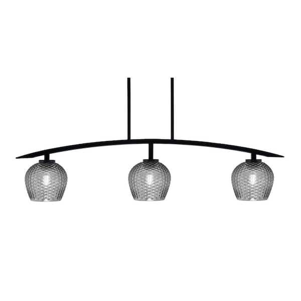 Unbranded Siena 41 in. 3-Light Matte Black Chandelier with 6 in. Smoke Textured Glass Shades No Bulbs Included