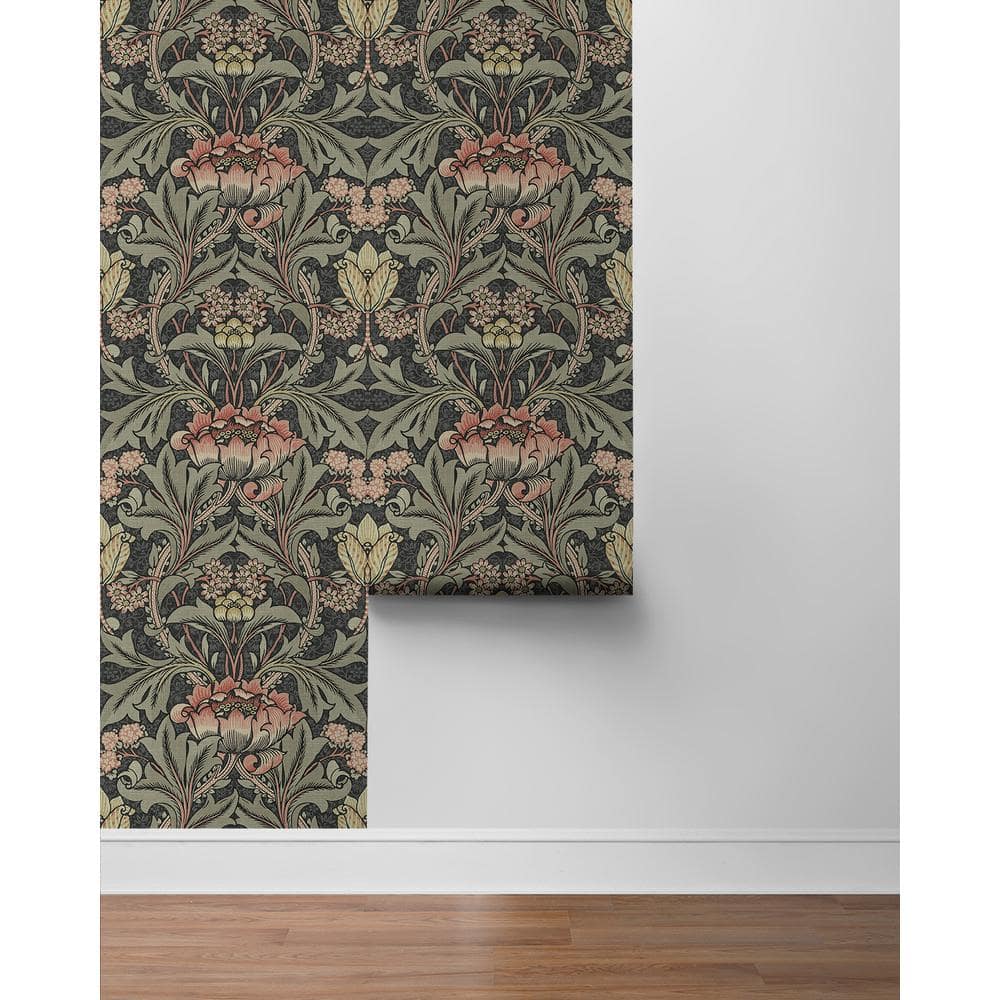 Charcoal and Rosewood Acanthus Floral Peel and Stick Wallpaper