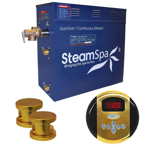 SteamSpa Oasis 12kW Steam Bath Generator Package in Polished Brass