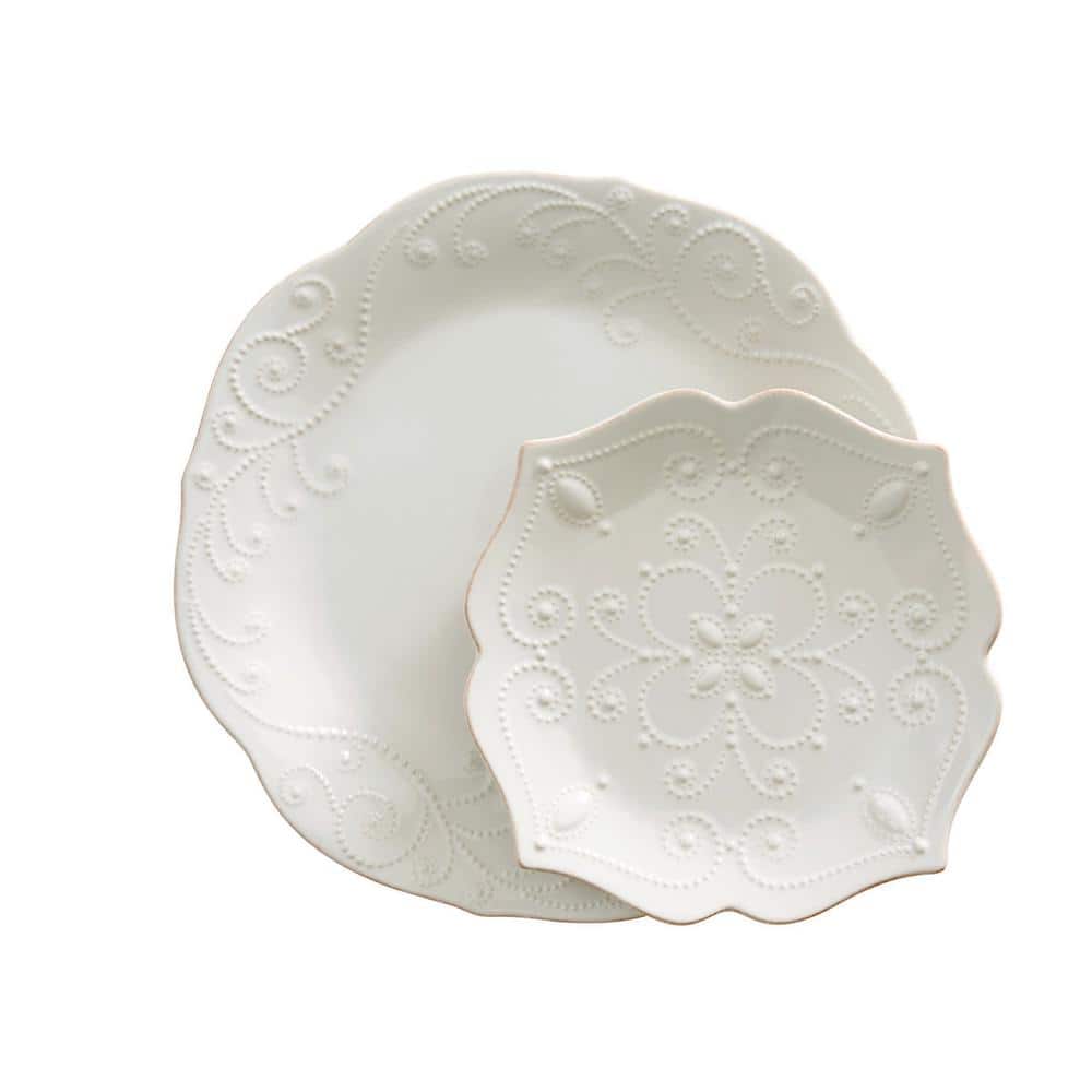 French Perle White Ceramic 12-Piece Dinnerware Set