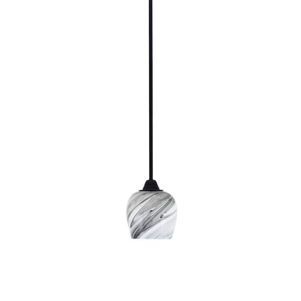 Unbranded Madison 100-Watt 1-Light Matte Black Shaded Pendant Light with 6 in. Onyx Swirl Shade, No bulb Included