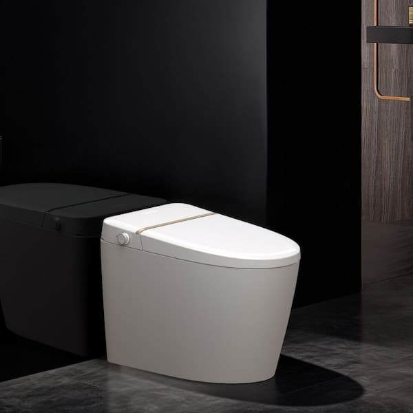 Relyblo Foot Sensor Smart Elongated Bidet Toilet 1.28 GPF in Glossy White with Adjustable Sprayer Settings