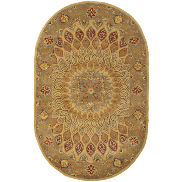 SAFAVIEH Heritage Light Brown/Grey 5 ft. x 7 ft. Oval Border Area Rug