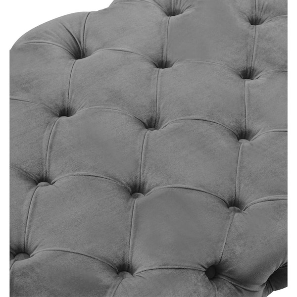 Nicole Miller Shannyn Grey/Chrome with NBH130-02GR-HD Bench The Velvet Home Leg Button - Tufted Depot Metal