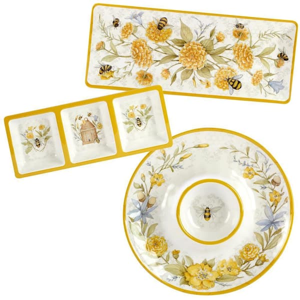 Bee Sweet Hostess Set 14.5 in. Assorted Colors Melamine Platters (Set of 3)