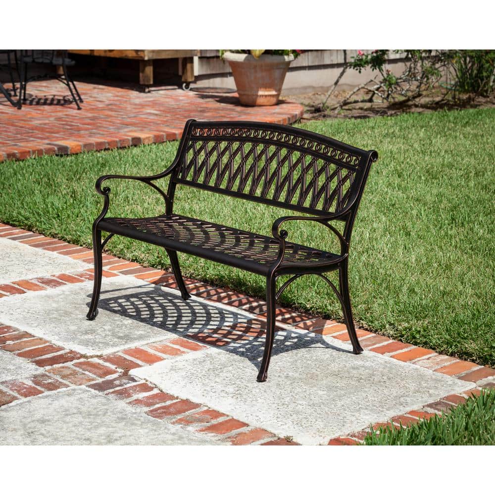 Simone 40" Antique Bronze Cast Aluminum Patio Bench
