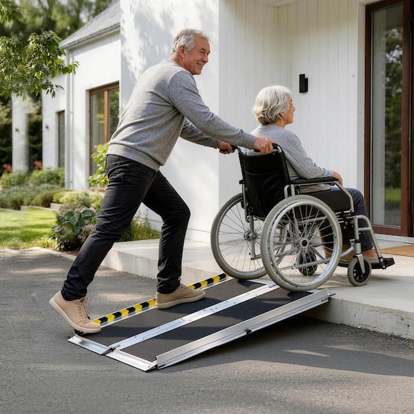 3 ft. Portable Folding Wheelchair Ramp, Aluminum Non-Slip Design, 800 lbs. Capacity for Steps, Stairs Thresholds & Curbs