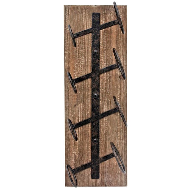 FirsTime & Co. 24 in. 4-Bottles Antique Wood Cooper Rustic Wine Rack