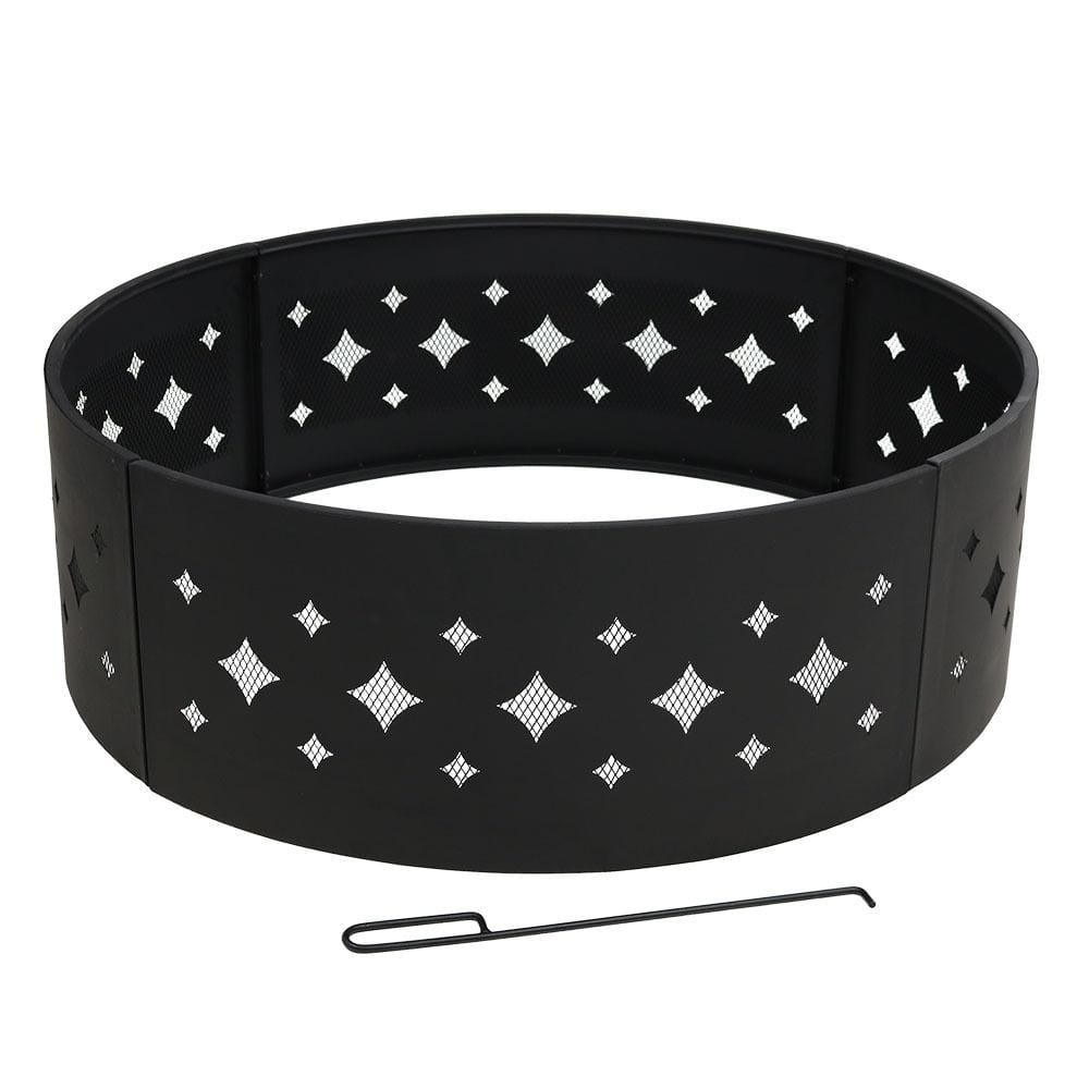 Sunnydaze 36-Inch Black Steel Wood-Burning Fire Pit Ring with Diamond Cutouts