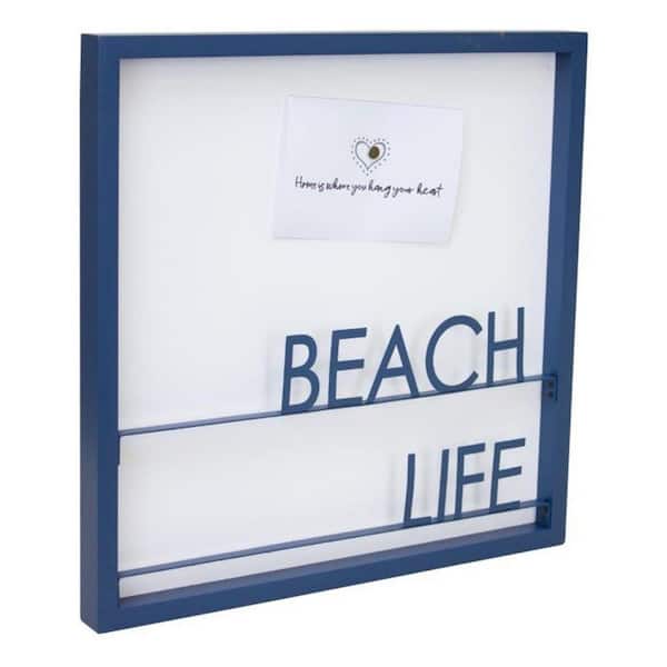 HomeRoots 15.75 in. x 15.75 in. Blue Beach Life Wood and Metal Wall Art 1-Piece