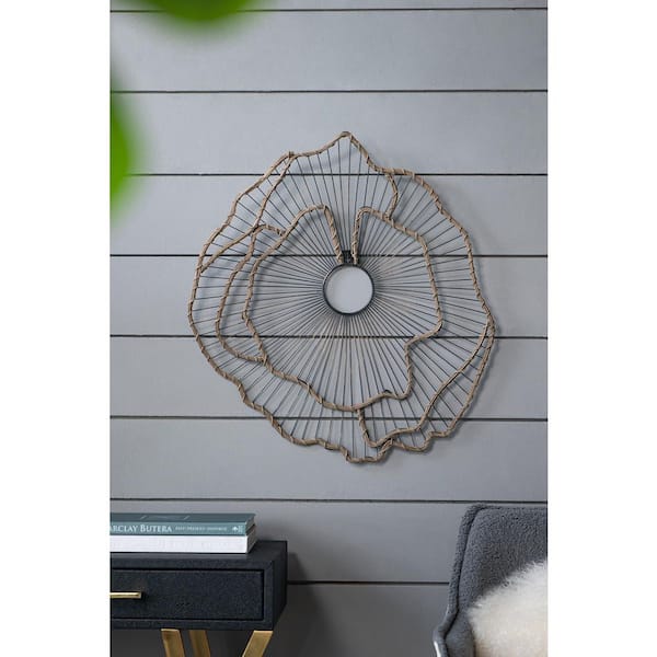 Set of 3 Flowers Wall Decor 27.2 in. x 28.5 in. Gold Modern Glossy Wall Art Different Size Metal Work