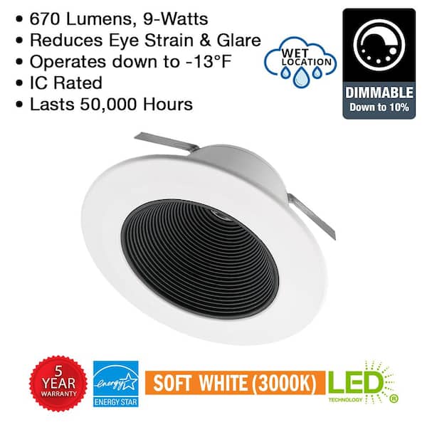 6 in. Black Low Glare Integrated LED Recessed Light Trim 670 Lumens 3000K Soft White Kitchen Bedroom Office