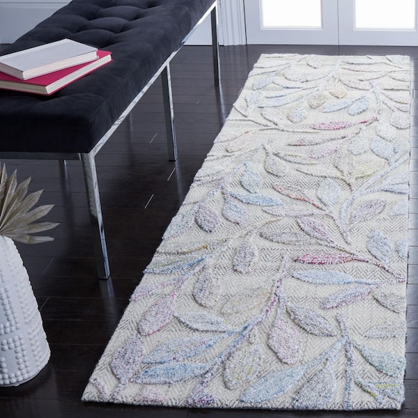 Southampton 2 ft. x 8 ft. Purple/Blue Leaves High-Low Runner Rug