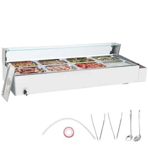 8-Pan Commercial Food Warmer, 8 x 8QT. Electric Steam Table with Glass Cover, 1700W Countertop Stainless Steel Buffet