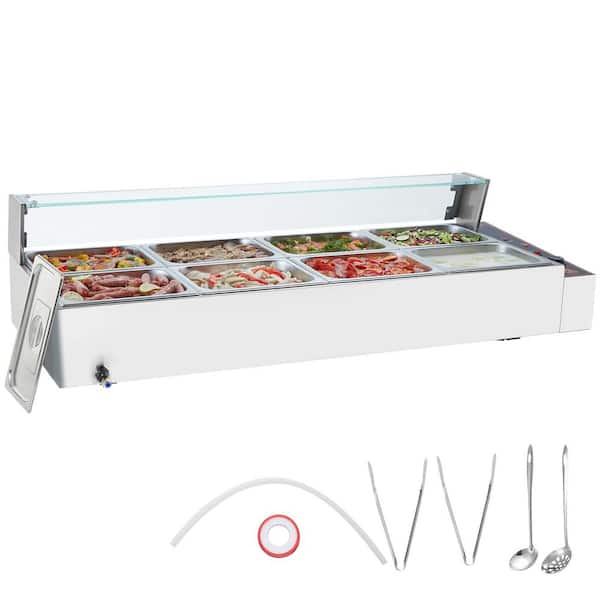 VEVOR 8-Pan Commercial Food Warmer, 8 x 8QT. Electric Steam Table with Glass Cover, 1700W Countertop Stainless Steel Buffet