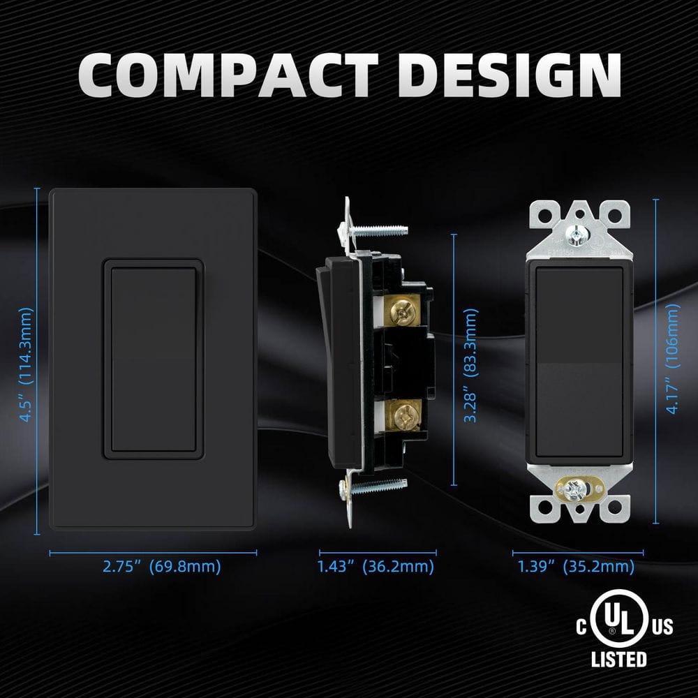 Black Matte Thermoplastic Rocker Light Switch Set of 10