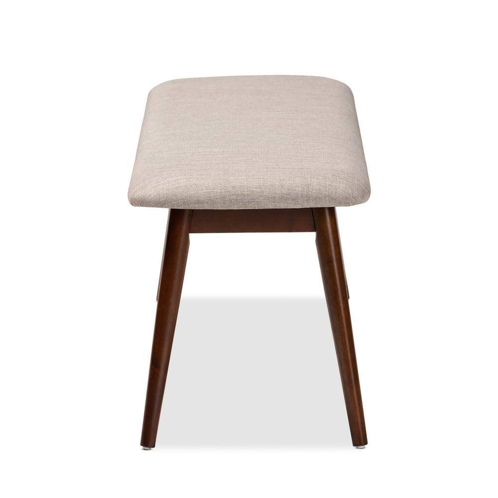 Flora Mid-Century Walnut Finish Light Grey Upholstered Dining Bench