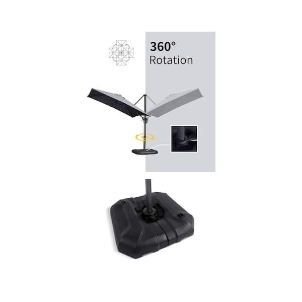 8 ft. Square Gray Cantilever Patio Umbrella with 360° Rotation and Black Water/Sand Filled Base