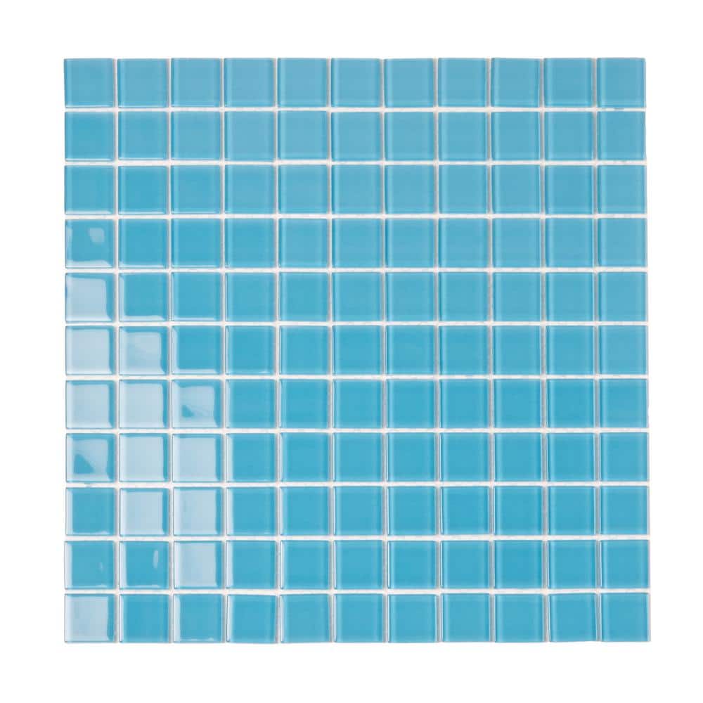 Sky Blue 11.8" x 11.8" Polished Glass Mosaic Tile