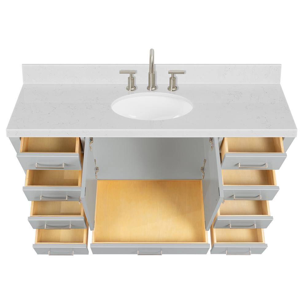 Cambridge 54" Gray Freestanding Single Basin Vanity with Shaker Doors