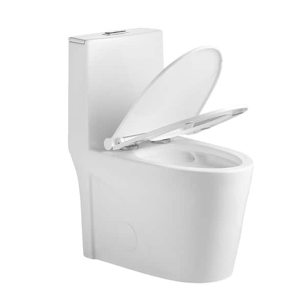 1.1/1.6 GPF Dual Flush Elongated 1-Piece Toilet in Glossy White with Comfort Chair Seat ADA Height