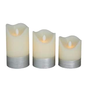 Silver Wax Traditional Flameless Candle (Set of 3)