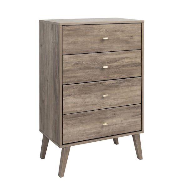null Milo Mid Century Drifted Gray 4-Drawer Dresser 26.5 in. Chest of Drawers, Dresser for Bedroom Clothes Storage, Organizer