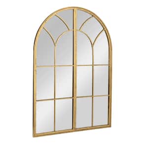 31.5 in. W x 45.5 in. H Metal Arched Windowpane Gold Wall Mirror
