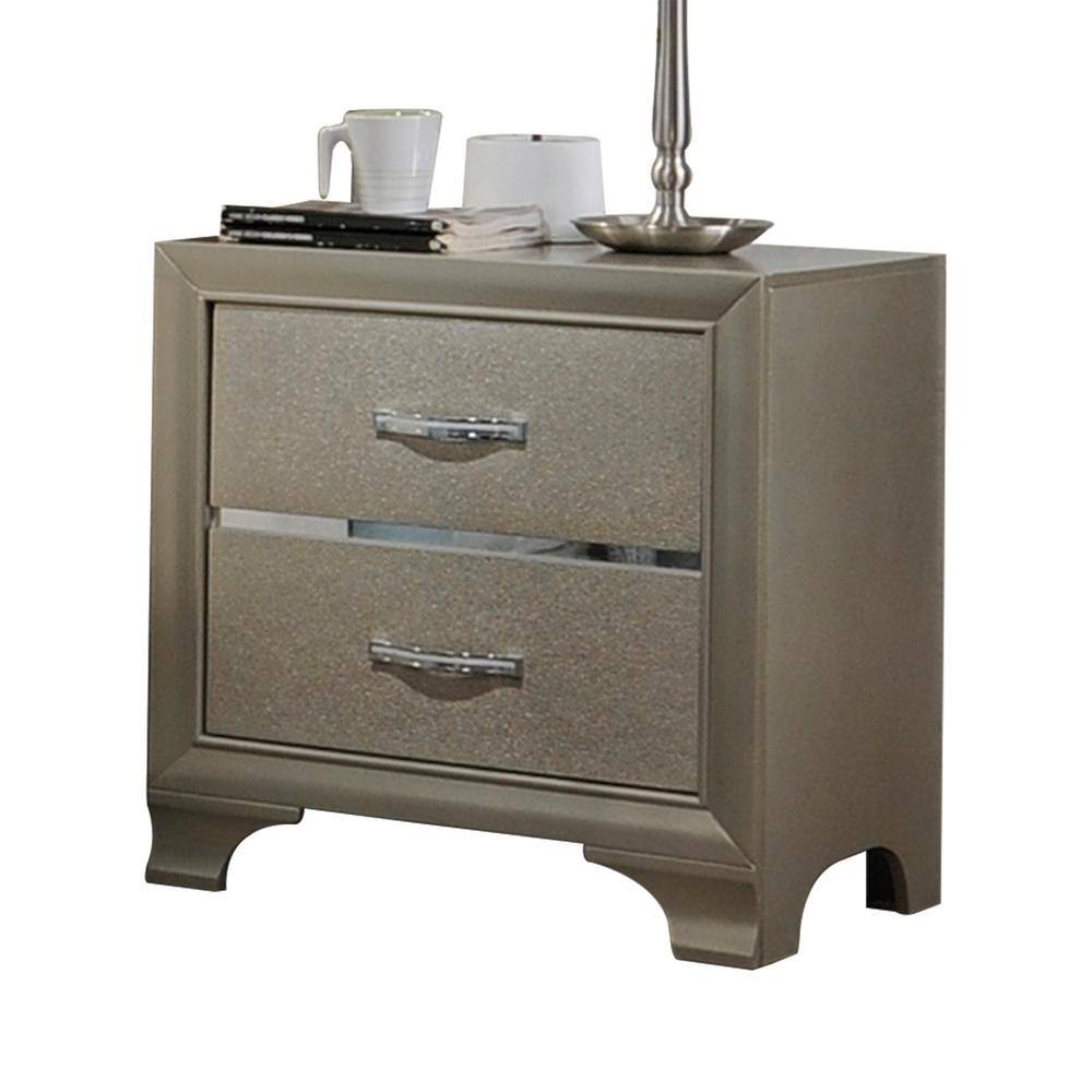 Champagne Elegance 2-Drawer Nightstand with Mirror Inlay