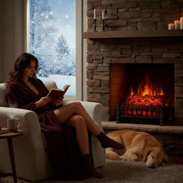 21in. Electric Fireplace Log Space Heater w/ Remote Control 8-Hour Timer Realistic Flame Ember Bed Adjustable Brightness