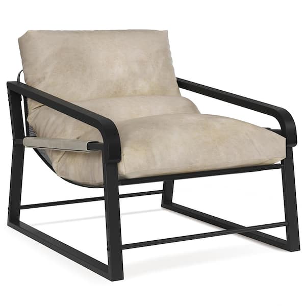 Anvil Metal Outdoor Lounge Chair Patio Arm Chair Comfy Oversized Lounge Chair with Beige Cushion for Outdoor/Indoor