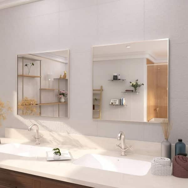 Jem 30 in. W x 30 in. H Rectangular Framed Wall Bathroom Vanity Mirror in Brushed Nickel