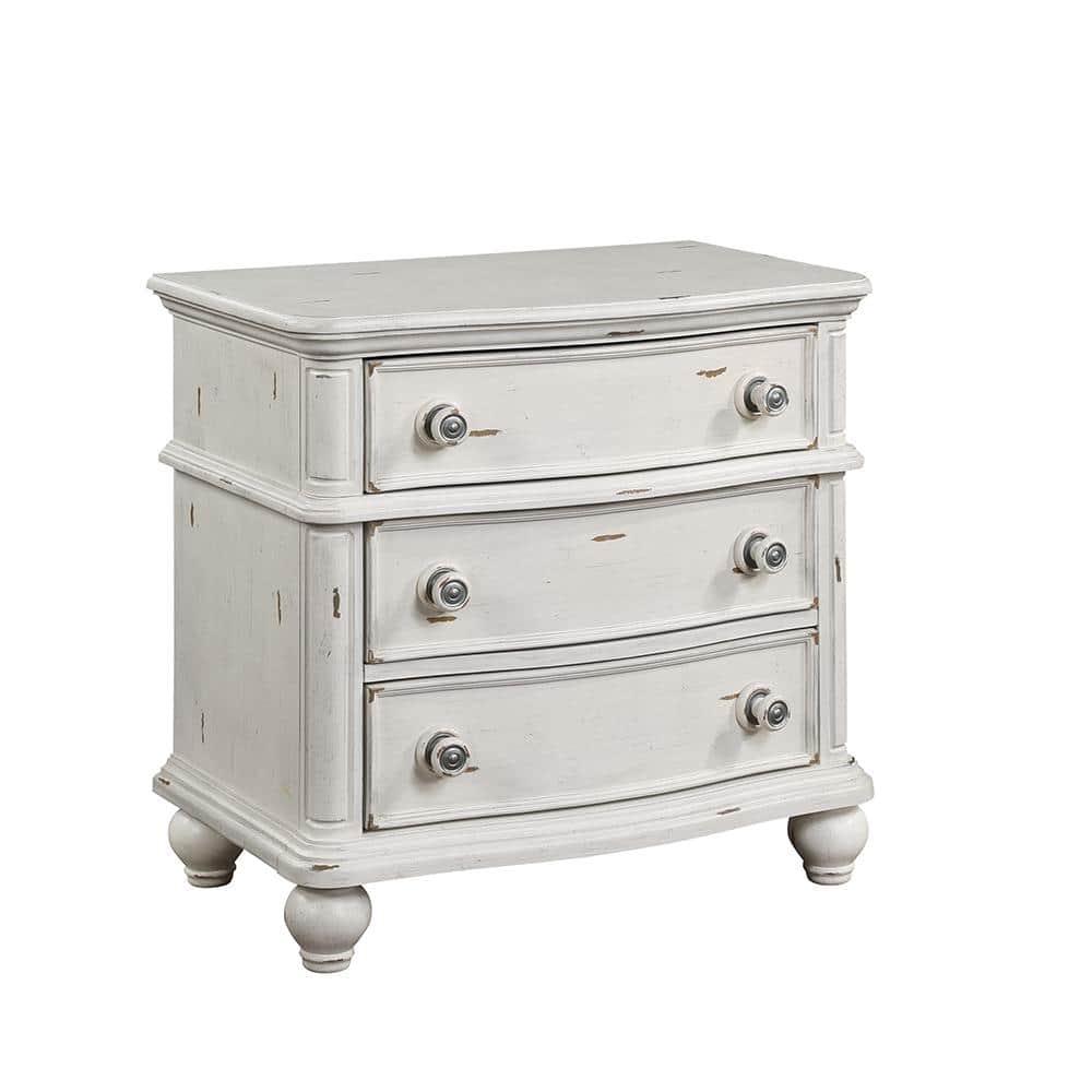 Jaqueline Antique White 3-Drawer Wooden Nightstand