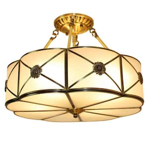 18 in. 4-Light Classical Style Gold Semi-Flush Mount Ceiling Light with Glass Lampshade
