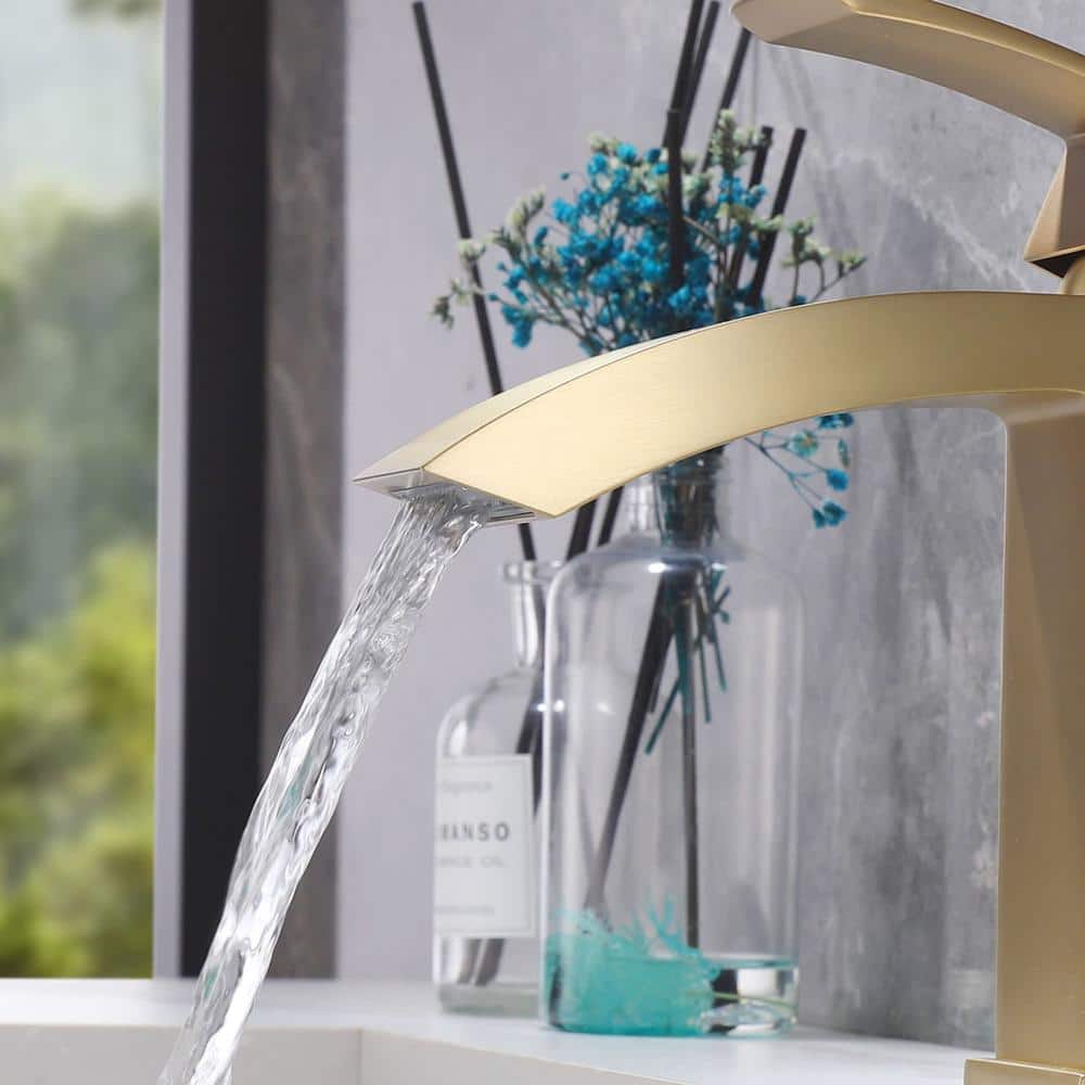 Brushed Gold Brass Single Handle Bathroom Faucet with Deck Plate