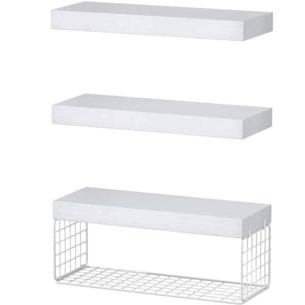 Angel Sar 16 in. Wall Mounted Floating Bathroom Shelves for Toilet Paper Storage, White (3-Pack)