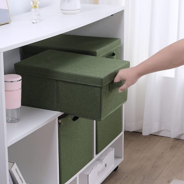 25 Qt. Linen Clothes Storage Bin with Lid in Green (2-Box