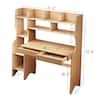 B BALANBO Beige Kids Study Desk with Hutch, Wooden Children's Computer Writing Desk, Kids Desk with Bookshelf and Drawers HJ888