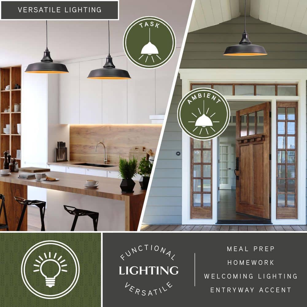 Dorado 15" Dark Bronze and Gold Farmhouse Pendant Light