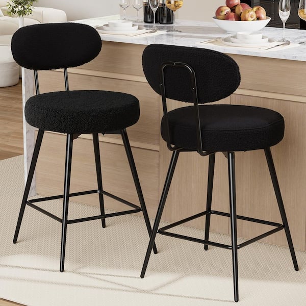Hommpa 26 H Black Swivel Upholstered Metal Frame Bar Stools
