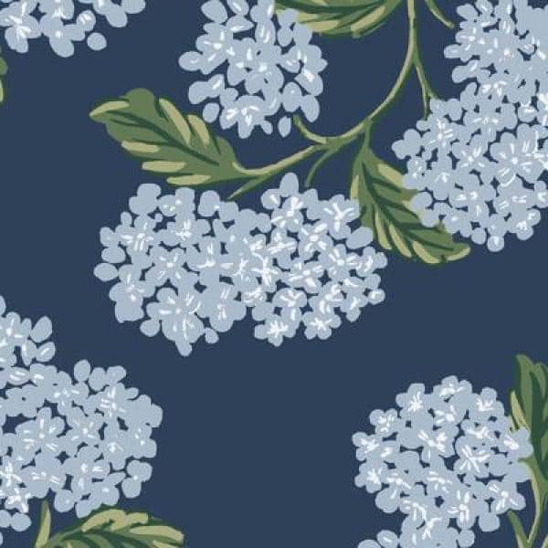 Navy and White Hydrangea Floral Non-pasted Wallpaper
