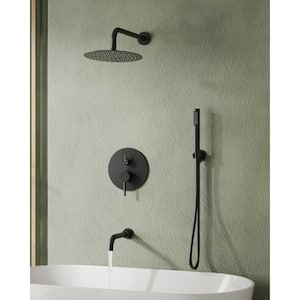 Single Handle 3-Spray Wall Mount Round Tub and Shower Faucet 10 in. Shower Head in Matte Black (Valve Included)